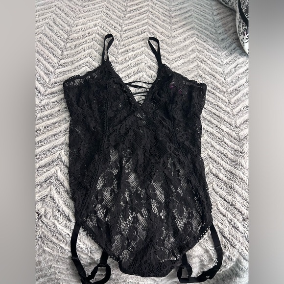 Adore me size 2X clarisse unlined black lace sexy lingerie bodysuit lace up - Picture 2 of 7